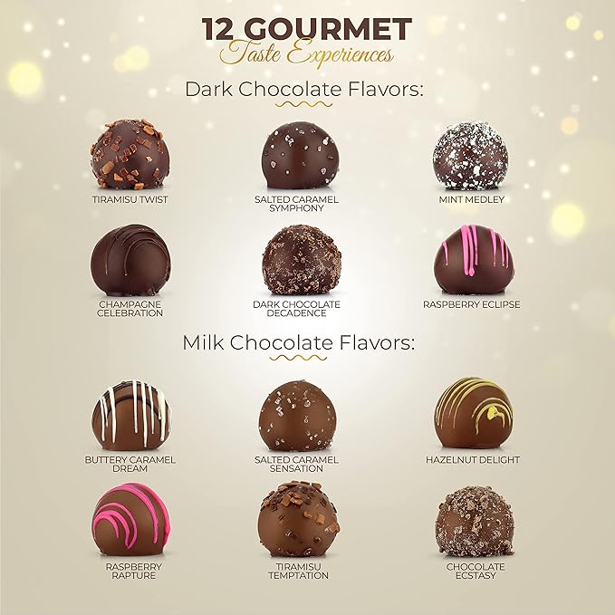 Happy Birthday Chocolates - 12 Assorted Milk & Dark Chocolate Truffles - Gourmet Box - Birthday Gifts for Women & Men, 6 oz
