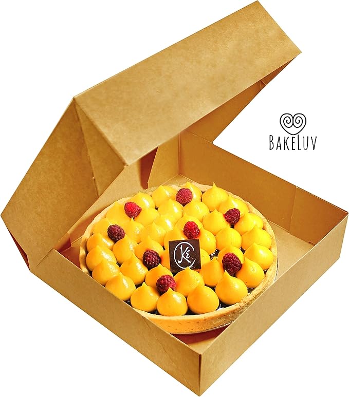 BAKELUV Pie Boxes 10x10x2.5 Inch | Brown / 25 pcs/Auto-Popup | Bakery/Pastry/Treats/Cookies/Cheesecake/Cake/Muffins/Donuts