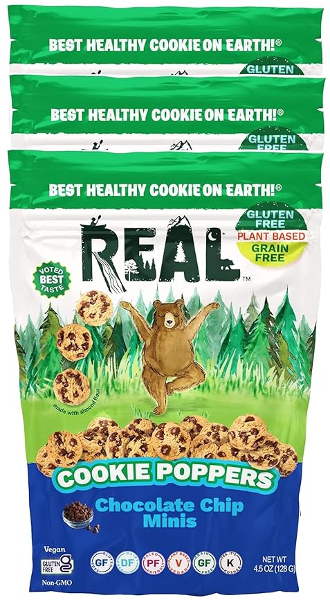 REAL Chocolate Chip Mini Cookie Poppers – Bite-sized Gluten Free Semi Soft Baked Cookies – Dairy Free, Vegan, Kosher, Paleo – Delicious Mini Chocolate Chip Cookies (4.5 oz, 3 Pack)…