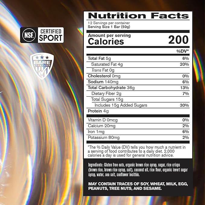 BARE PERFORMANCE NUTRITION Go Bar, Oat Based Endurance Training Snack 36g of Carbohydrates and 200 Calories Per Serving, 12 Bars Per Box, Original Oat
