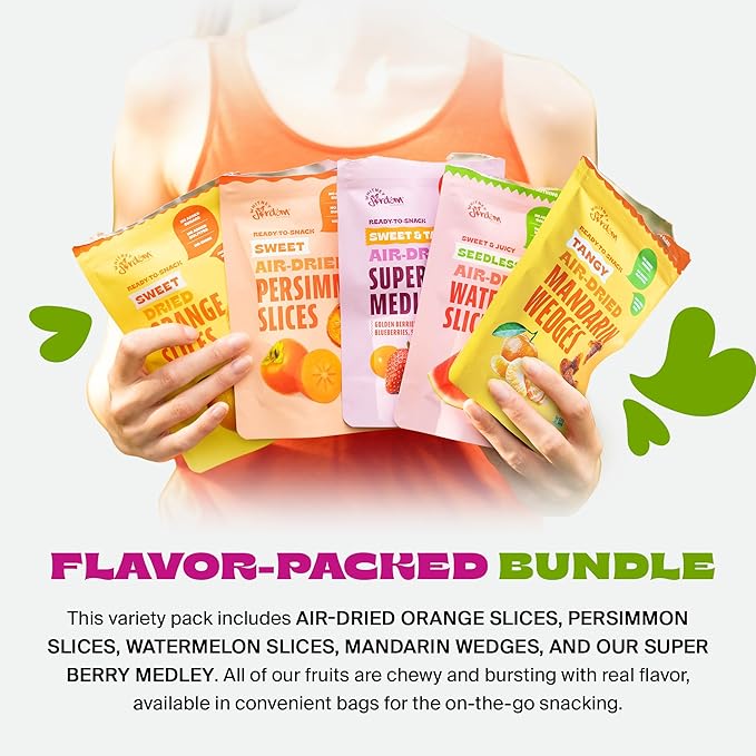 Whitney Jordan Naturals Air-Dried Fruit Variety Pack 2 Oz, Pack of 10 - Dried Fruit Snack with Watermelon, Persimmon, Orange, Super Berry Medley & Mandarin - No Sugar Added, Gluten-Free, Vegan