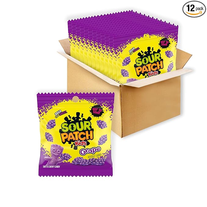 SOUR PATCH KIDS Grape Soft & Chewy Candy, Bulk Candy, 12 - 3.58 oz Bags