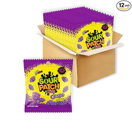 SOUR PATCH KIDS Grape Soft & Chewy Candy, Bulk Candy, 12 - 3.58 oz Bags