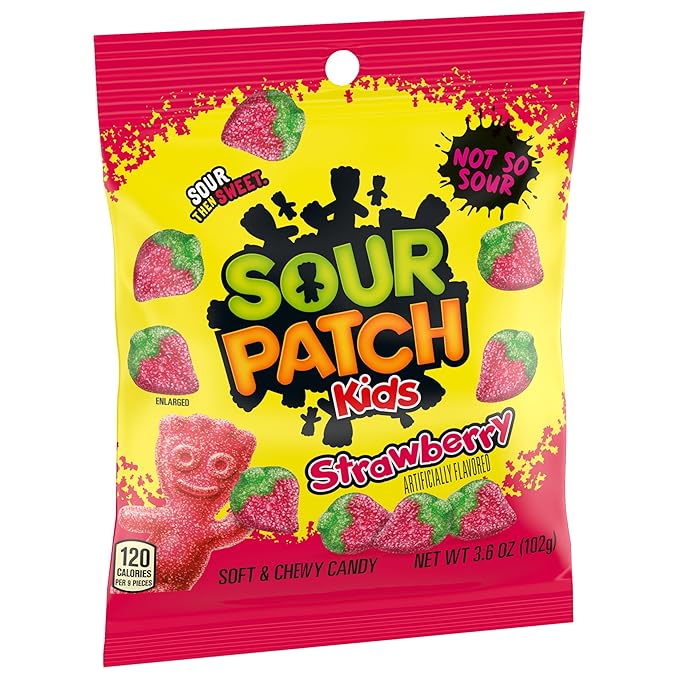 SOUR PATCH KIDS Strawberry Soft & Chewy Candy, Bulk Candy, 12 - 3.6 oz Bags