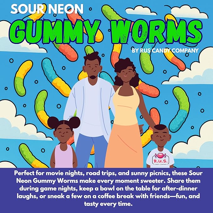 Sour Neon Gummy Worms – 8 oz Bag | R.U.S. Candy Company | Tangy, Fruity, Chewy Candy | Bright & Fun Party Treats, Snack Bags, Movie Night, Birthday & Holiday Candy (Half Pound)