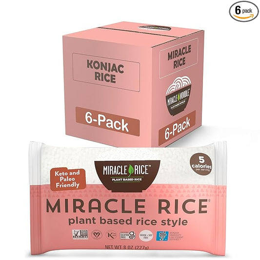 Miracle Noodle Konjac Rice - Keto, Plant-Based, Gluten, Grain & Soy Free, Low in Carbs & Calories, Perfect for Stir-Fry, Pilaf, & Pudding - 8 Oz, 6-Pack