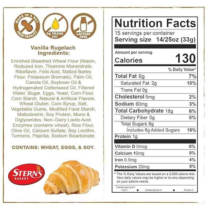 Rugelach Pastries | Approx 20 Vanilla Croissants | Breakfast Pastry | Dairy & Nut Free | Preservative Free | Unique for Holidays and Birthdays | 19 oz Stern’s Bakery ( Vanilla Rugelach Pastries, Club Size - 19 oz )