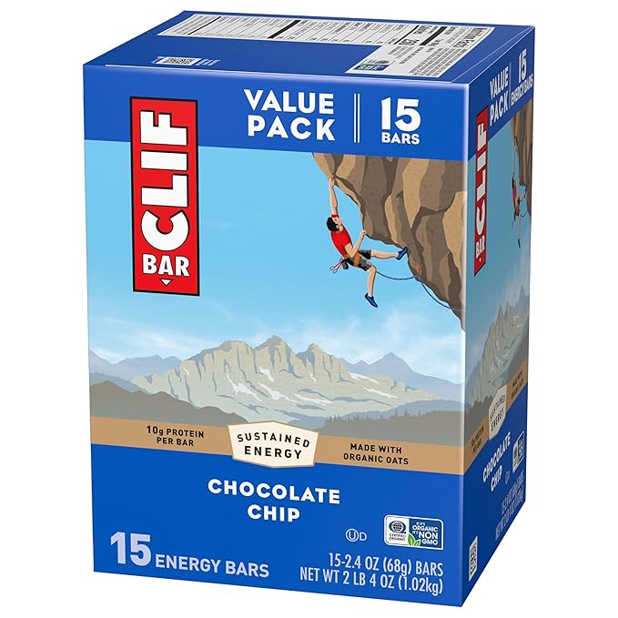 CLIF BAR - Energy Protein Bars - Chocolate Chip - Made with Organic Oats - Energy Bars - Non-GMO - (15 Pack)