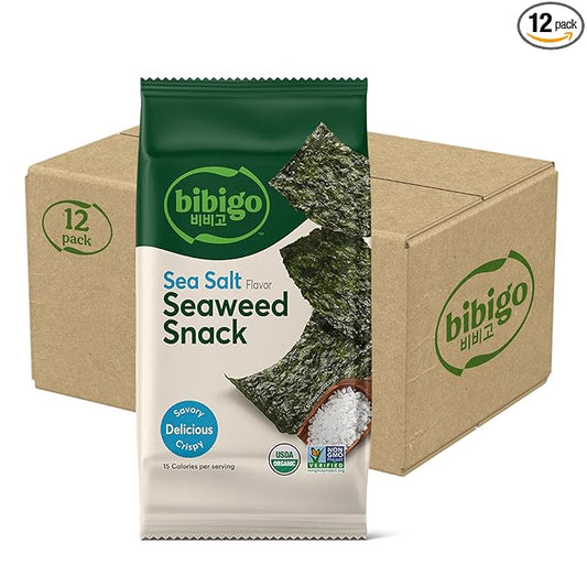 Bibigo Seaweed Snack, Sea Salt Flavor, Non GMO, Gluten Free, 0.35 Ounces (Pack of 12)
