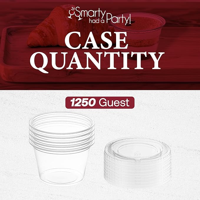 Smarty Had A Party Plastic Portion Cups with Lids 5.5 oz, 1250 Sets Clear Disposable Portion Cups for Food Service, Catering, Takeout & Portion Control