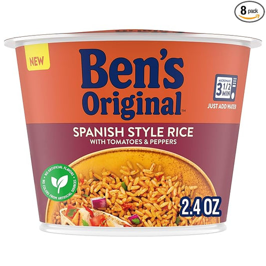 BEN'S ORIGINAL Spanish Style Rice Single Serve Cup, Snack or Side, Microwave in 3.5 Minutes, 2.4 oz (Pack of 8)