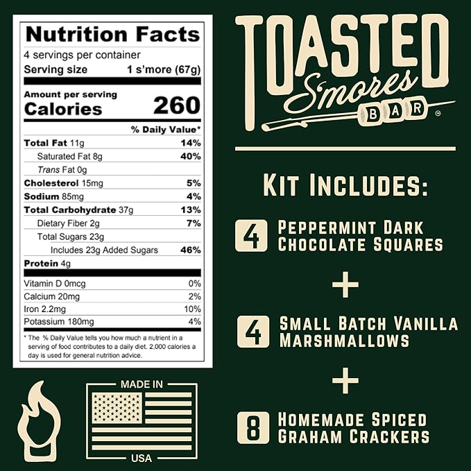 Toasted S'mores Bar Winter Mint Artisan S'mores Kit, Contains Dark Mint Chocolate Squares, Spiced Graham Crackers, and Vanilla Marshmallows, Pack of 4