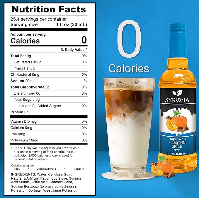 Syruvia Sugar Free Pumpkin Spice Coffee Syrup, Flavored Syrup for Drinks, Lattes, and Desserts – 25.4 fl oz