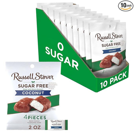 RUSSELL STOVER Sugar Free Coconut in Chocolate Candy, 2 oz. bag (Pack of 10)