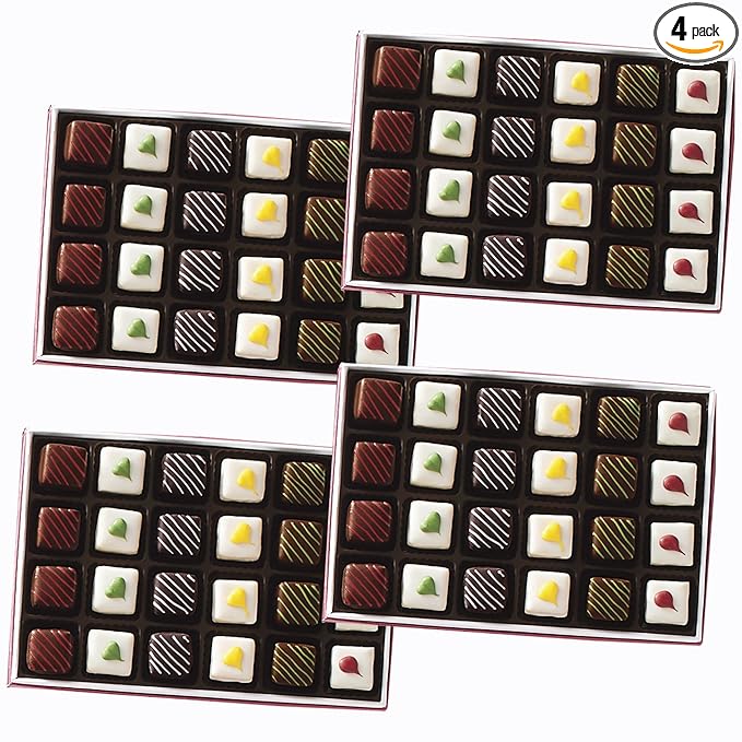 4 Holiday Gift Boxes - The Swiss Colony Christmas Petits Fours Assorted Gourmet Mini Layer Cakes, Chocolate & Swiss Creme Petits Fours Cakes, Holiday Dessert Gift Pack of 24, Cake Assortment Celebrating
