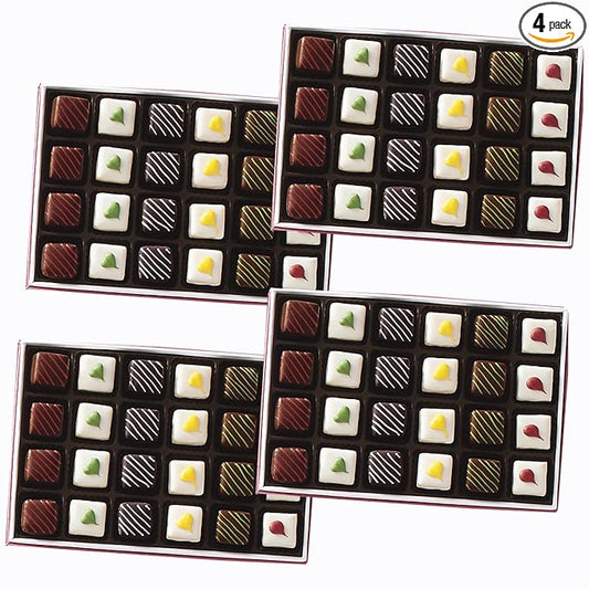4 Holiday Gift Boxes - The Swiss Colony Christmas Petits Fours Assorted Gourmet Mini Layer Cakes, Chocolate & Swiss Creme Petits Fours Cakes, Holiday Dessert Gift Pack of 24, Cake Assortment Celebrating