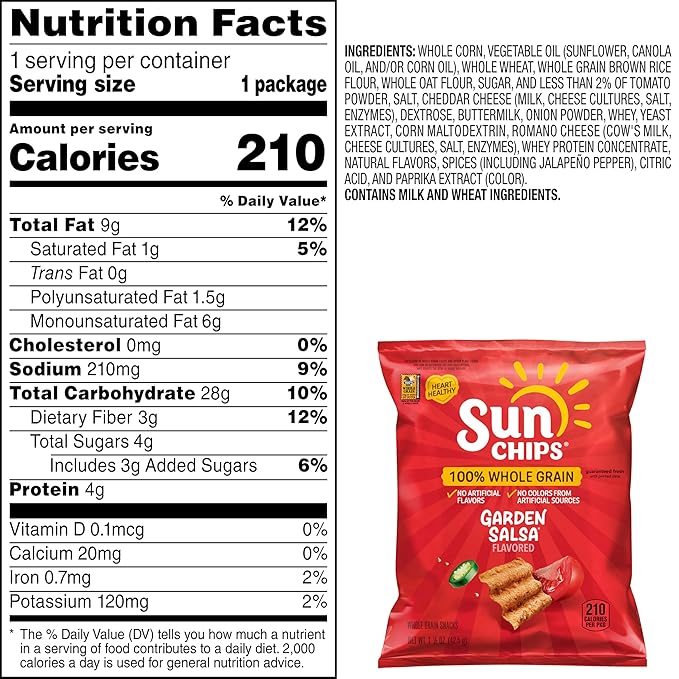 SunChips Garden Salsa Flavored Multigrain Snacks, 1.5-Ounce (Pack of 64)