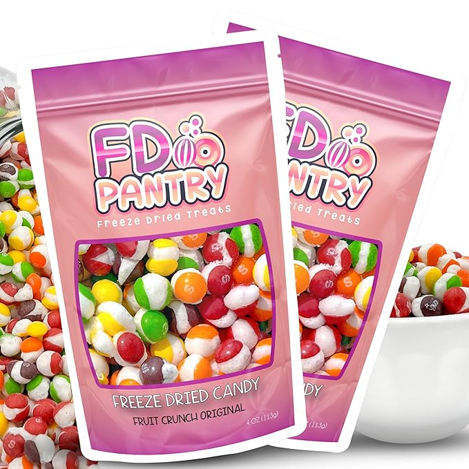 Freeze Dried Candy, Fruit Crunch Original, 4 oz, 2 Pack, Assorted Strawberry, Orange, Lemon, Grape, Lime Flavors, Bag Pouch, Ideal Gift Snack
