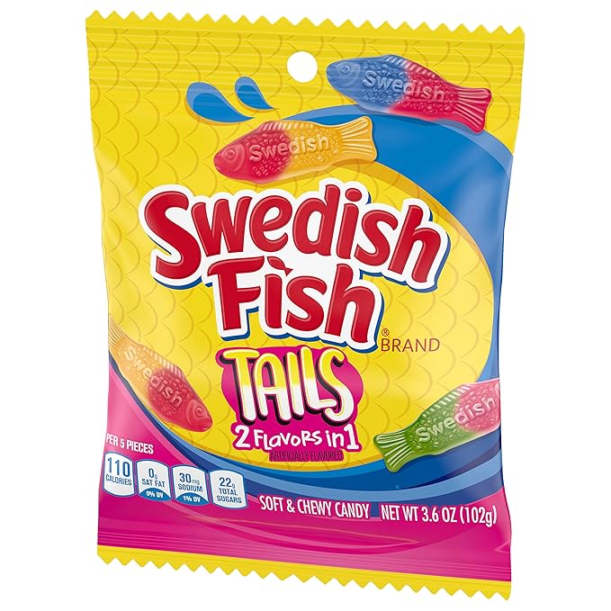 SWEDISH FISH Tails 2 Flavors in 1 Soft & Chewy Candy, 12 - 3.6 oz Bags