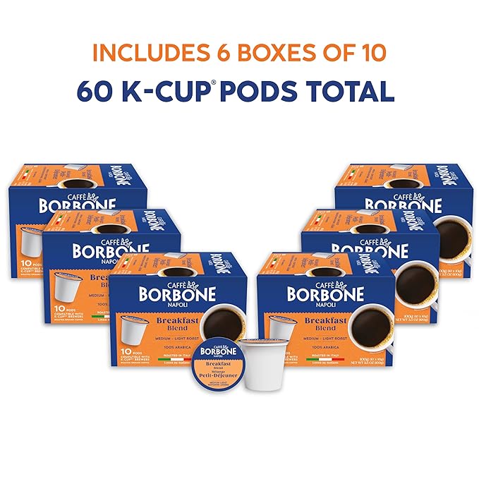 Caffè Borbone Breakfast Blend Coffee (60 Count) – Medium Light Roast, 100% Arabica, Roasted in Naples with Notes of Chestnut and Caramel – Single Serve Coffee Pods Compatible with K-Cup Brewers