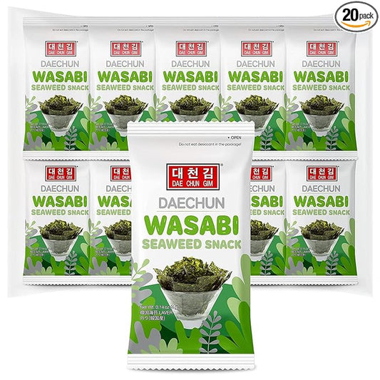 CHOI's 1 Wasabi Seaweed Snacks / (20 Pack) /Product of Korea/Kimbpa, Gimbap, Keto, Gluten Free, Full of Fiber, Vitamin, Mineral