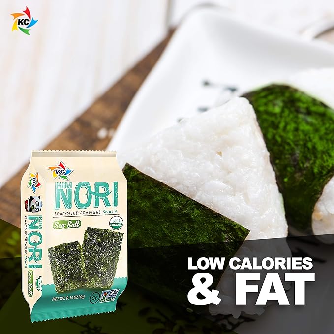KIMNORI Seasoned Seaweed Snacks Sheets – Organic Sea Salt Sweet 'N Spicy Flavor 24 Individual Packs Roasted Crispy Premium 100% Natural Laver Kim Nori 4g 0.14 Ounce