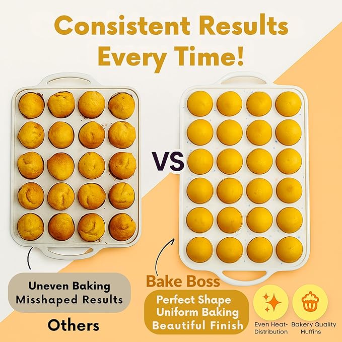 1-Pack - Silicone Mini Muffin Pan – 24-Cup, Nonstick Silicone Muffin Pans for Baking with Metal-Reinforced Handles, – BPA-Free Muffin Tin Tray for Mini Cupcakes & Snacks – Dishwasher Safe, Cream