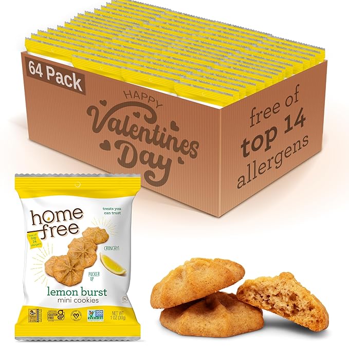 Homefree Treats You Can Trust Gluten Free Mini Cookies, Single Serve, Lemon Burst, 1.0 Ounce (Pack of 64)