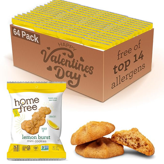 Homefree Treats You Can Trust Gluten Free Mini Cookies, Single Serve, Lemon Burst, 1.0 Ounce (Pack of 64)