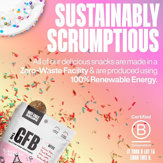 The GFB Birthday Cake Cookie Protein Bites - Allergen Friendly & Nut Free - Gluten Free, Plant Based, Non GMO, Sustainably Made – Ridiculously Tasty, Healthy, Protein Energy Balls, 4 oz (4 Count)