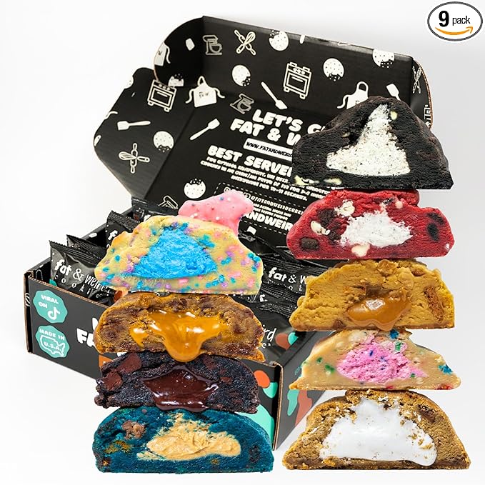Fat & Weird Lil’ Weirdo Pack – 9 Count Assorted Stuffed Cookies, 2.5 oz Each, Individually Sealed Gourmet Soft Chewy Cookies for Snack Packs, Gifts, Care Packages, Cookie Lovers
