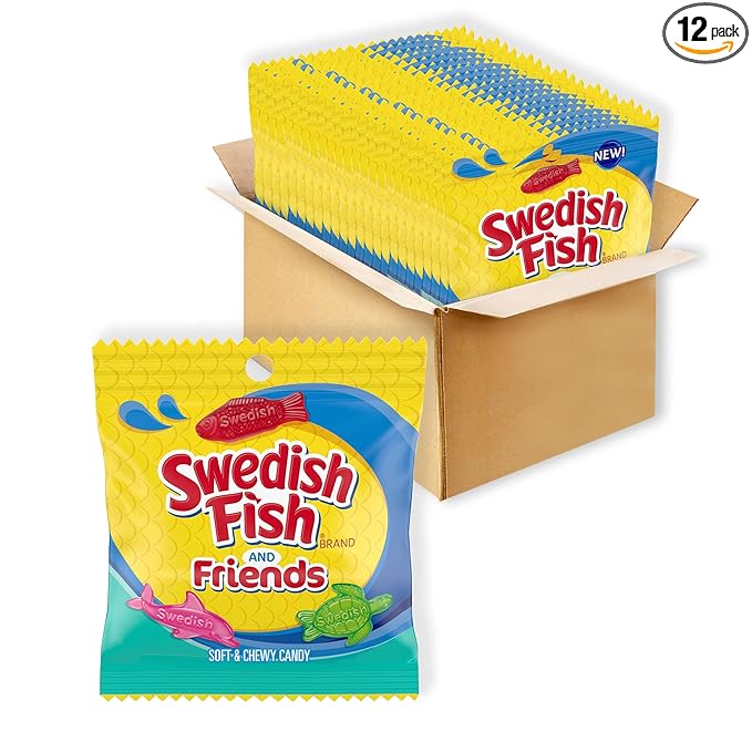 SWEDISH FISH and Friends Soft & Chewy Candy, Bulk Candy, 12-3.59 oz Bags