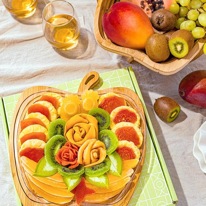 Dried Fruit Gift Basket with Wooden Tray – Healthy Gourmet Snack Box Variety – Holiday Food Tray for Corporate, Sympathy, Birthday & Thank You Gifts (Vegan, Kosher, Gluten‑Free)- Bonnie and Pop