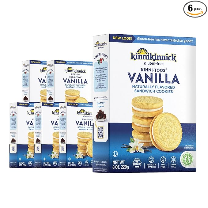 Kinnikinnick - KinniTOOS Vanilla Sandwich Cream Cookies - Gluten Free, Allergy Friendly Vegan Cookies - 8 oz. Boxes - 6 pack