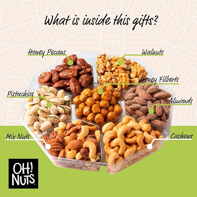 Oh! Nuts 7 Variety Nuts Gift Basket - Healthy Food Assorted Nuts Gifts Baskets - Holiday Gourmet Gift Boxes - Gift Box Ideas for Birthday, Corporate, Men and Women - Premium