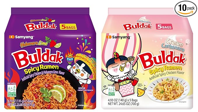 KF GOODIES Korean Ramen Variety Pack Gift Box (10 Count) – Spicy Buldak Noodle Assortment for Birthdays, College Care Packages, Office Snacks, and Gift Baskets