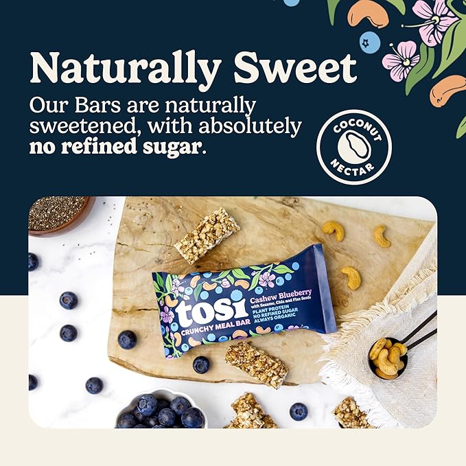 Tosi Meal Nut Bars, Cashew Blueberry, Healthy Snacks for Adults & Kids, Crunchy Plant Based Protein Bar (14G), Keto Snacks, Vegan, Gluten & Soy Free, Low Sugar, Omega 3s, 2.4oz, 12-Pack