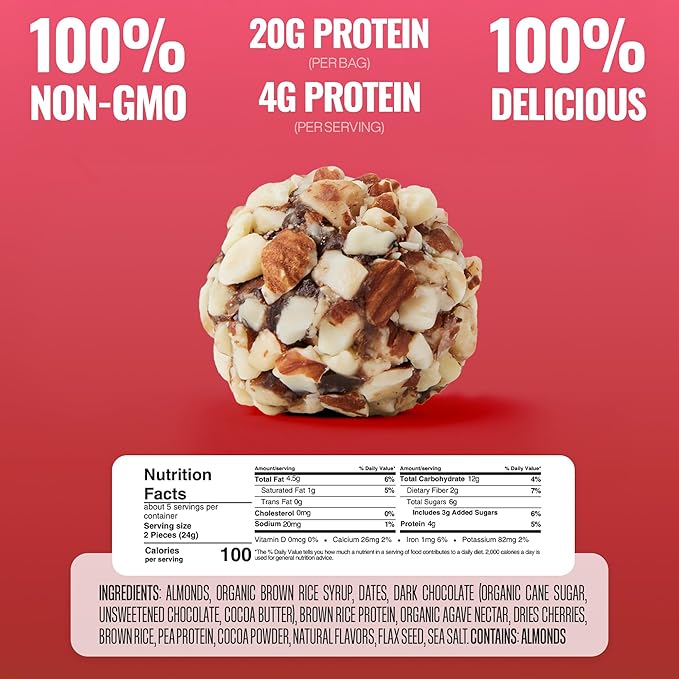 The GFB Chocolate Cherry Almond Protein Bites - Gluten Free, Plant Based, Non GMO, Sustainably Made – Ridiculously Tasty, Healthy, Vegan, Protein Energy Balls, 4 oz (4 Count)