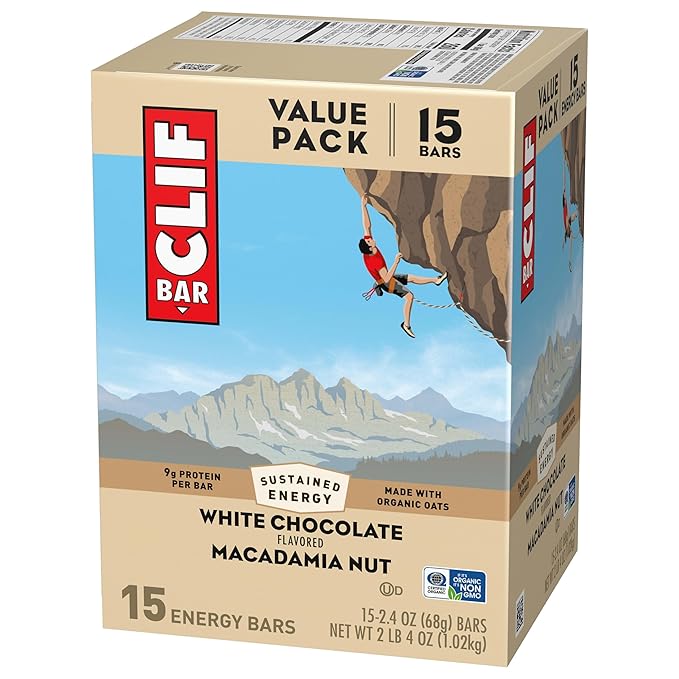 CLIF BAR - Energy Protein Bars - White Chocolate Macadamia Nut - Made with Organic Oats - Energy Bars - Non-GMO - (15 Pack)