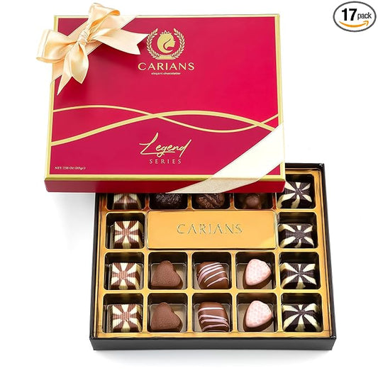CARIANS Chocolatier Assorted Gourmet Chocolate Gift Box, Dark, Milk, White Chocolates Truffles, Treats for Thank you, Great for Gift Giving, Anniversary and Valentine's Day, 17 Pcs