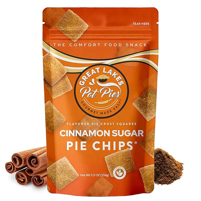Great Lakes Pot Pies - Cinnamon Sugar Pie Chips - Crunchy Cookie Crisp - Buttery Cinnamon Snacks for Adults & Kids - Cinnamon Crackers - 4 Pack