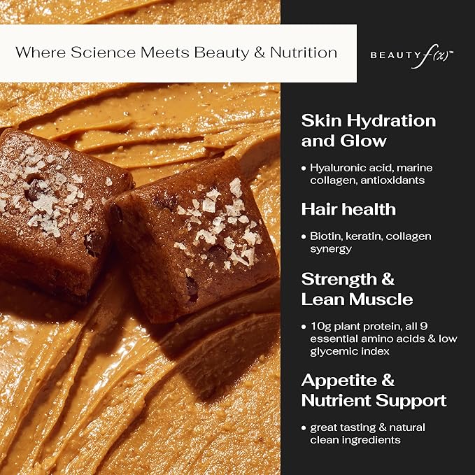 Beauty f(x) Protein Beauty Bites - Collagen Bars – Salted Peanut Butter & Chocolate Chip Collagen Protein Bars for Women – 10g Protein, 120 Calories, No Added Sugar – Supports Skin, Hair, and Nails