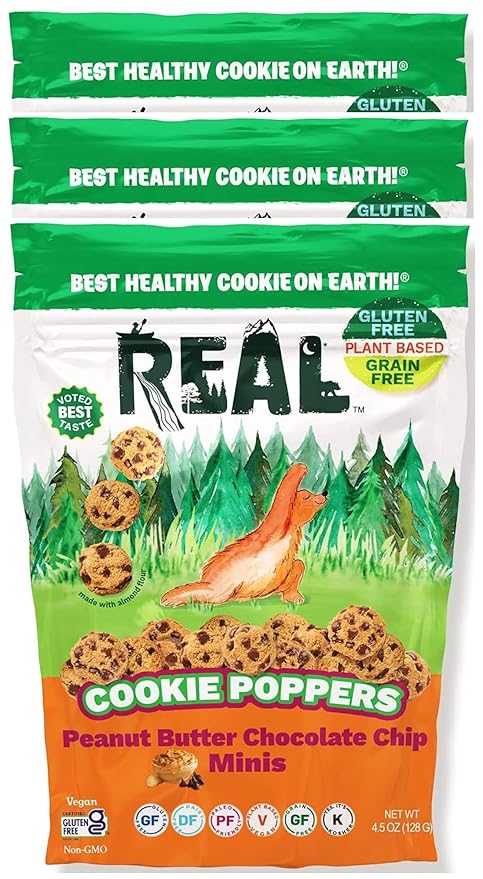 REAL Peanut Butter Chocolate Chip Mini Cookie Poppers – Bite-sized Gluten Free Baked Cookies – Dairy Free, Vegan, Kosher, Paleo – Delicious Mini Peanut Butter Chocolate Chip Cookies (4.5 oz, 3 Pack)