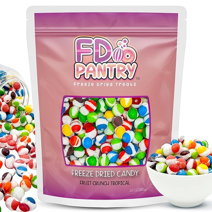 Fruit Crunch Tropical Freeze-Dried Candy, 10 oz, Exotic Fruit Flavors, Large Pouch, Ideal Gift Snack Treat