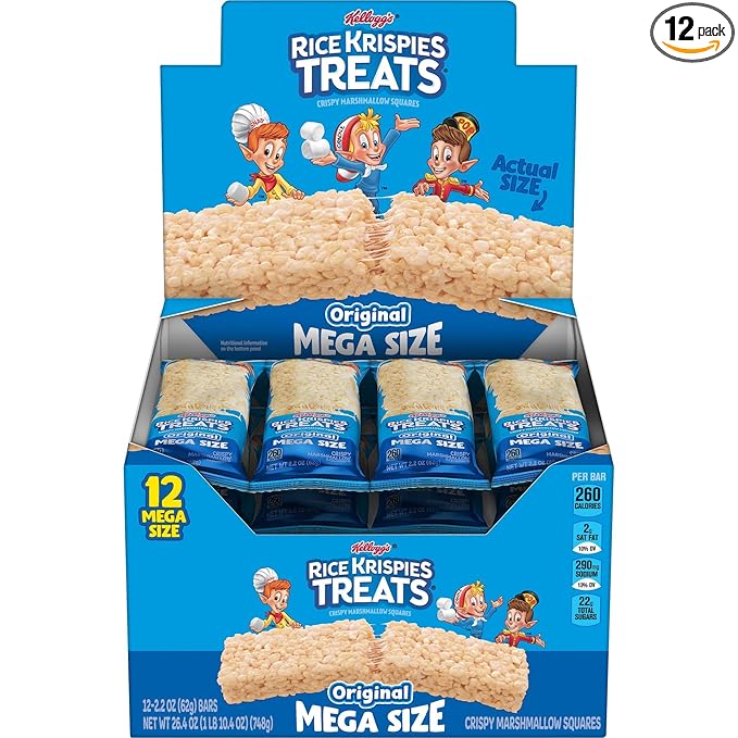 Rice Krispies Treats Mega Bars Large Marshmallow Snack Bars, Kids Snacks, Original, 26.4oz Box (12 Count)