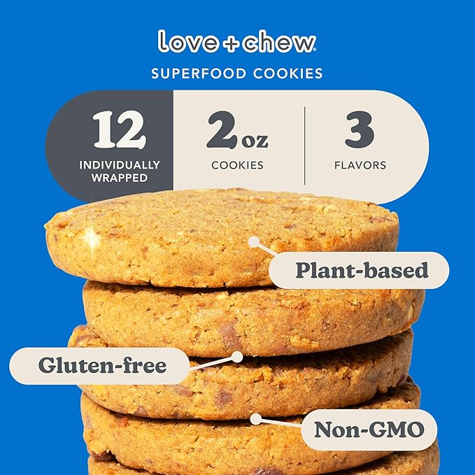 Love + Chew Soft Baked Vegan Cookies, Gluten Free, 7-10g Plant Based Protein Per Cookie, Healthy Snacks, Individually Wrapped Chocolate Cookies, Chocolate Lover Variety Pack, 12 Pack
