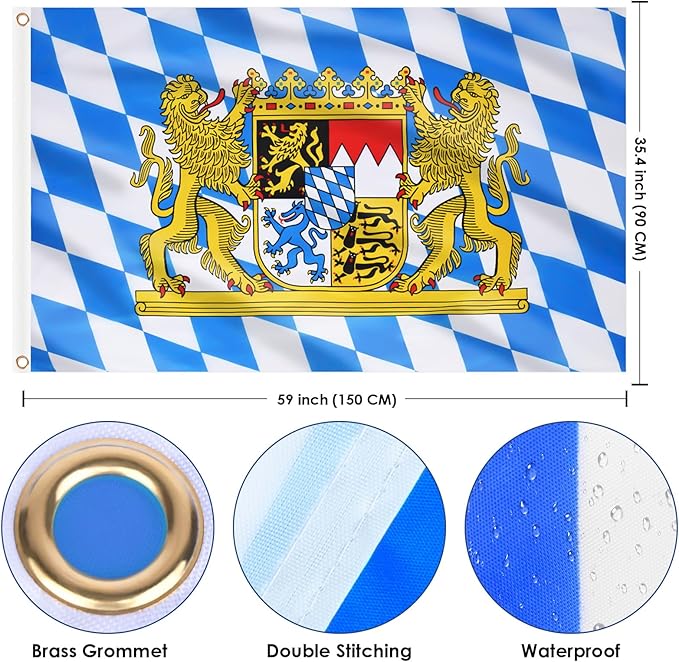 AhfuLife 2 Pcs Oktoberfest Flag 3x5 Ft for Oktoberfest Decorations, Bavarian German Flag - Double Sided with Brass Eyelets for Beer Tent, Bar Club Indoor Outdoor Autumn Decorations