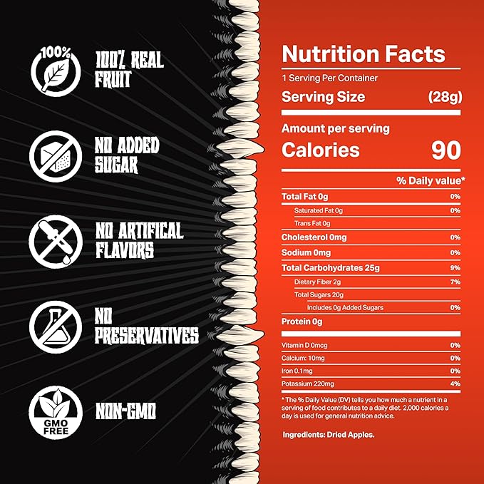 Mortal Munchies - Dried Fruit (6 Pack, 3 Oz) Real Fruit Snack, Sweet and Chewy, Rich in Potassium, Fat-Free On-the-Go Snacks, Healthy Snack for Adults, Non-GMO, No Added Sugar (Apple)