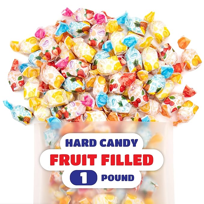 Arcor Fruit Filled Hard Candy - 1 Pound Bag - Bon Bons Candy with Pineapple, Strawberry, Orange, Cherry, and Lemon Flavors - Individually Wrapped Assorted Fruit Candy