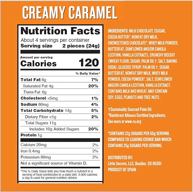 Little Secrets Milk Chocolate Caramel Cookie Bars | 8 Minis | Made in Europe | Nothing Artificial & No Sugar Alcohols | Sustainable Cocoa | 3.4 Ounce, Pack of 1